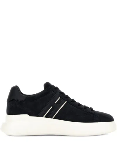 Hogan Leather Sneakers With Logo Side Panels In Black