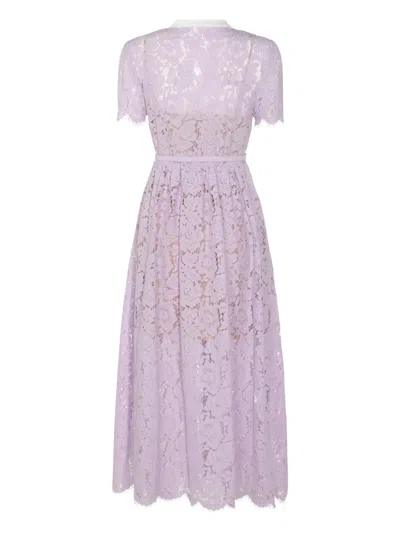 Self-portrait Lace Buttoned Cotton Blend Midi Dress In Purple