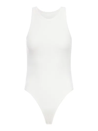 Alaïa Women White Ribbed Knit Tank Bodysuit In Animal Print