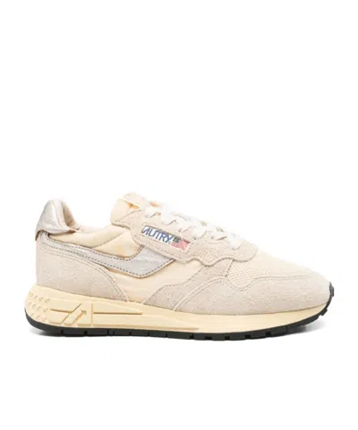 Autry Reelwind Low Sneakers In Nylon Suede And Leather Color Ecru And Platinum Shoes In Neutral