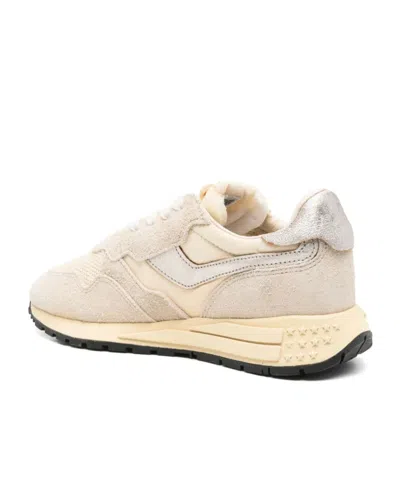 Autry Reelwind Low Sneakers In Nylon Suede And Leather Color Ecru And Platinum Shoes In Neutral