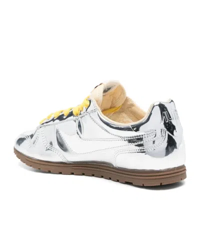 Autry Front Lace Sneakers In Bright Yellow And Shiny Silver In Multi