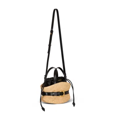 Balmain Shuffle Mini Top-handle Bag In Raffia And Calfskin