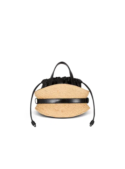 Balmain Shuffle Mini Top-handle Bag In Raffia And Calfskin
