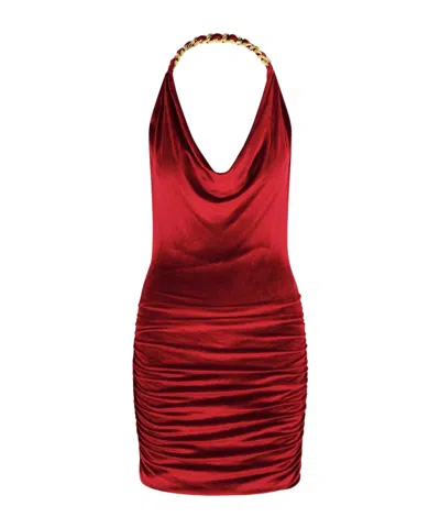 Balmain Viscose Blend Dress Chain Strap In Red