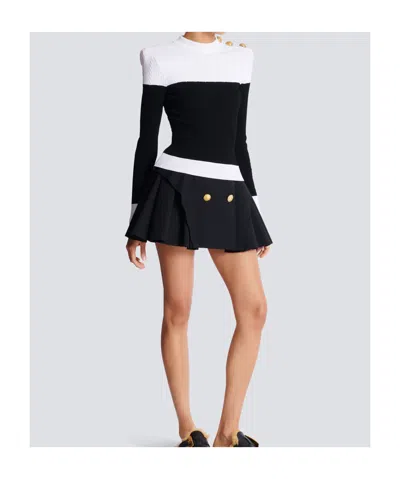 Balmain 3-button Twisted Knit Colorblock Top In Multi