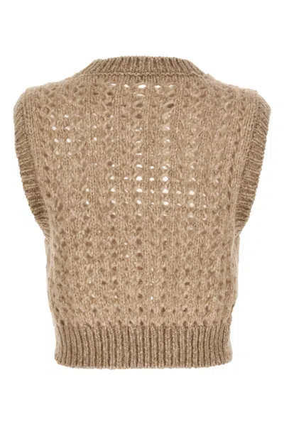 Peserico Lurex Tricot Vest Gilet Beige In Neutral