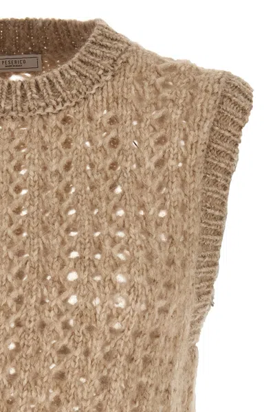 Peserico Lurex Tricot Vest Gilet Beige In Neutral