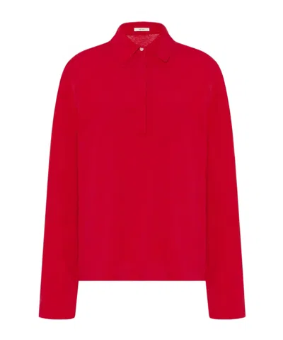 The Row Roddie Long Sleeve Cotton Polo Top In Red
