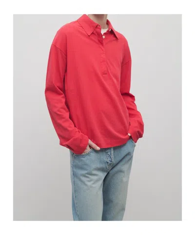 The Row Roddie Long Sleeve Cotton Polo Top In Red