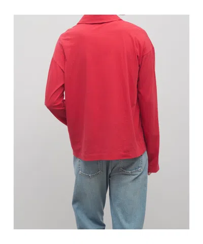 The Row Roddie Long Sleeve Cotton Polo Top In Red