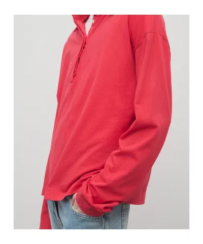 The Row Roddie Long Sleeve Cotton Polo Top In Red
