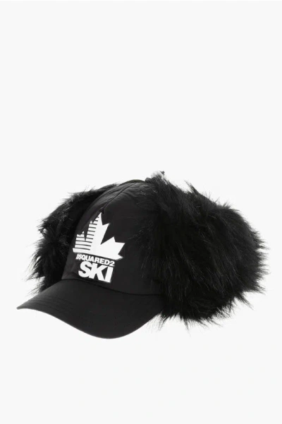 Dsquared2 Ski Solid Color Cap With Contrasting Logo And Faux Fur Detai