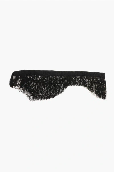 Dsquared2 Solid Color Slim Stole With Fringes In Black