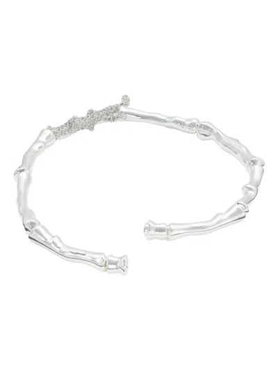 Tory Burch Coral-design Crystal Necklace In Silver