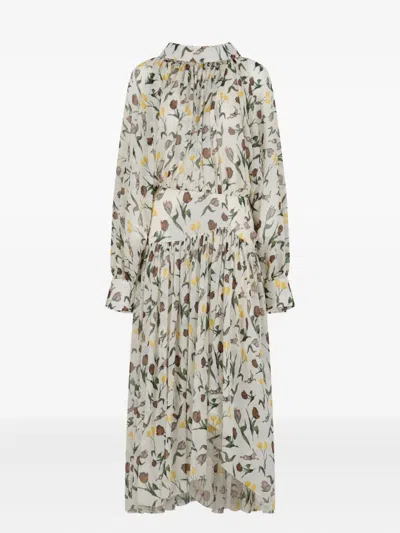 Marni Floral-print Ruffled Dress In Neutral