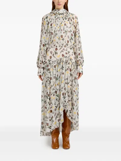 Marni Floral-print Ruffled Dress In Neutral