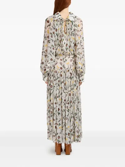 Marni Floral-print Ruffled Dress In Neutral