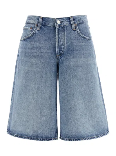 Agolde Urban Baggy Denim Shorts With Belt Loops In Blue