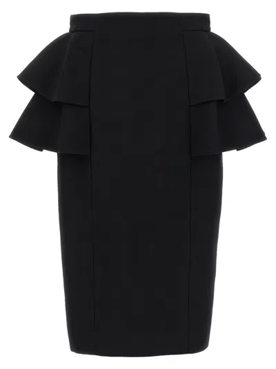 Valentino Black Skirt With Ruffles On The Sides In Black
