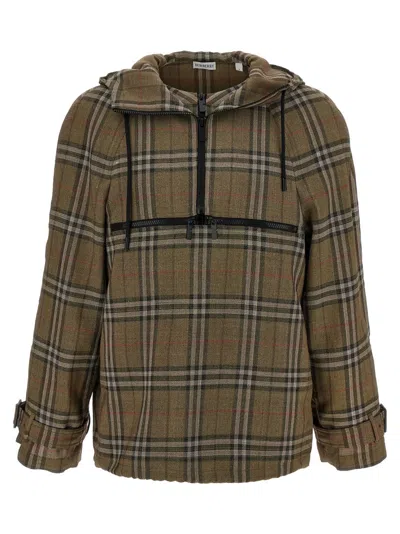 Burberry Half-zip Jacket With Check Pattern In Silk Blend