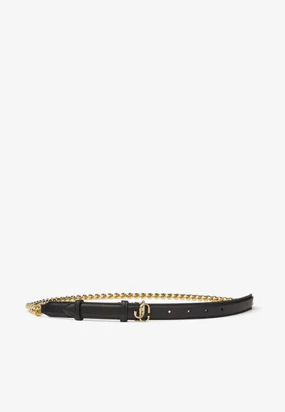 Jimmy Choo Jc-chain Calf Leather Belt In Black