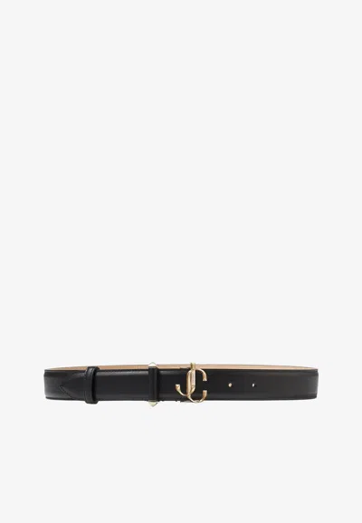 Jimmy Choo Leather Jc Logo Belt In Black