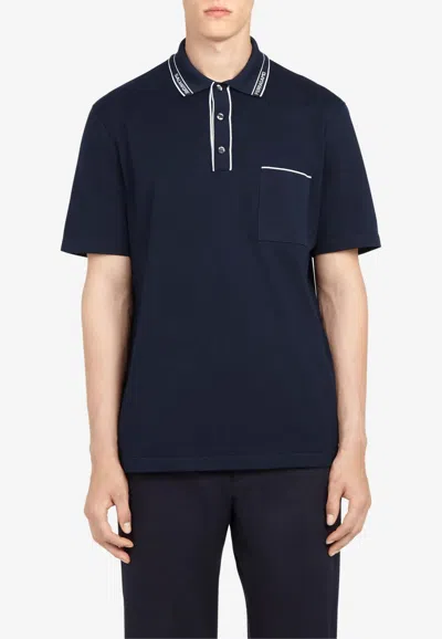 Ferragamo Jacquard Logo Short-sleeved Polo T-shirt In Navy