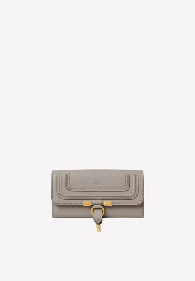 Chloé Marcie Long Wallet In Grained Leather In Gray