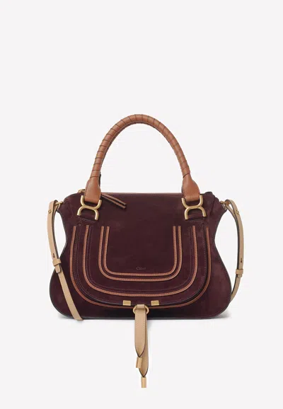 Chloé Medium Marcie Calfskin Leather Satchel In Burgundy