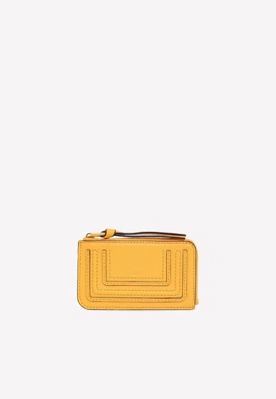 Chloé Small Marcie Zip Cardholder In Grained Leather In Mustard
