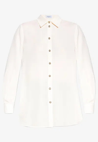 Ferragamo Pleat-detail Long-sleeve Shirt In White