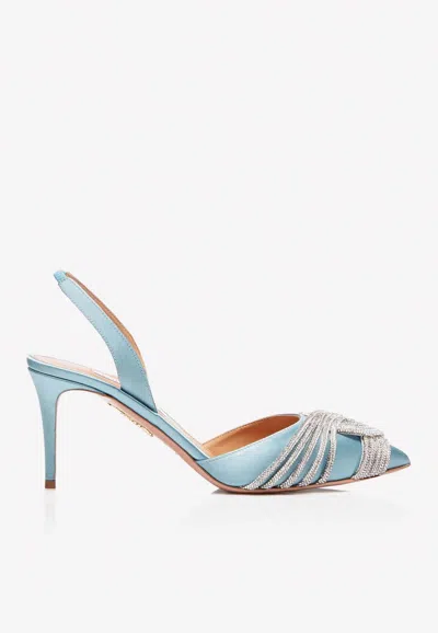 Aquazzura Gatsby Sling 75 Embellished Satin Pumps In Baby Blue
