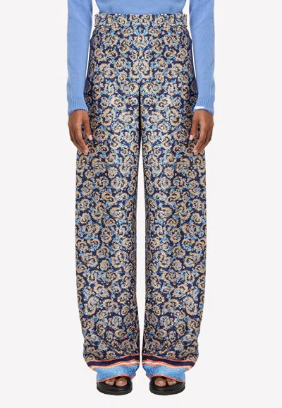 Ferragamo Logo-print Palazzo Pants In Multicolor