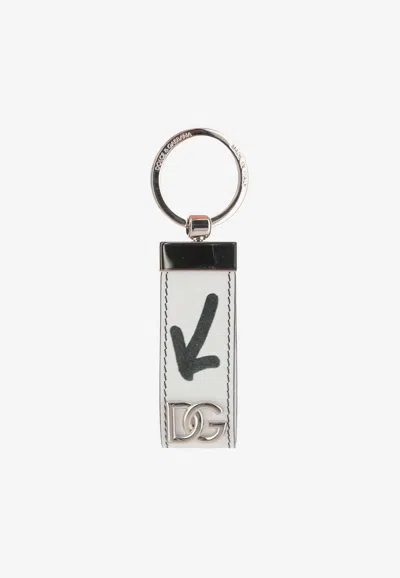 Dolce & Gabbana Key Ring With Crossover `dg` Logo In White