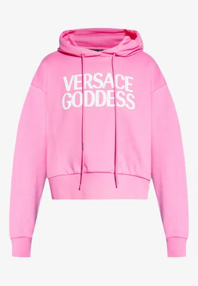 Versace Logo Print Cropped Hoodie In Pink