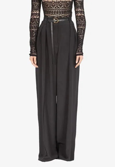 Ferragamo Belted Palazzo Trousers In Black