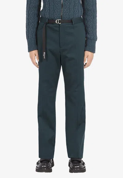 Ferragamo Drawstring Tailored Pants In Dark Green