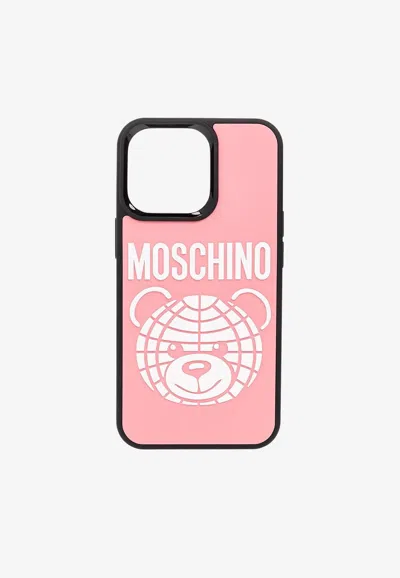 Moschino Iphone 13 Pro Logo Phone Cover In Pink