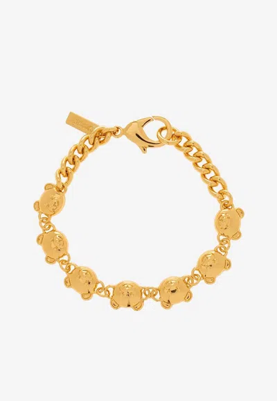 Moschino Teddy Bear Chain Bracelet In Gold