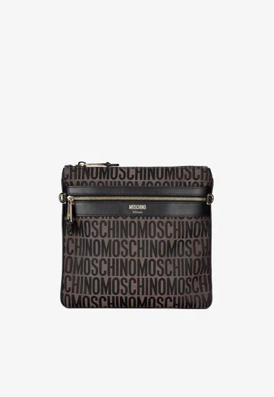 Moschino All-over Logo Shoulder Bag In Brown