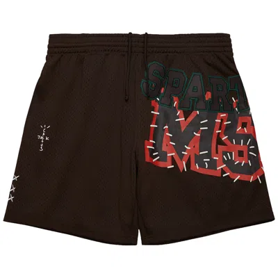 Pre-owned Cactus Jack By Travis Scott X Mitchell & Ness Michigan State University Shorts 'brown'