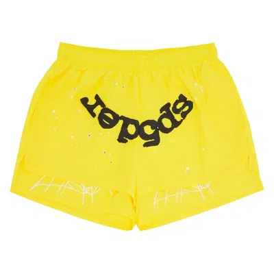 Pre-owned Sp5der Og Web Double Layer Short 'yellow'