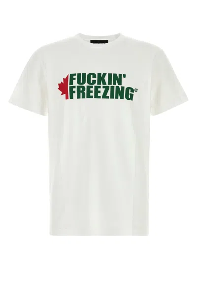 Dsquared2 White Crewneck T-shirt With Print On The Front And Logo Lettering On The Rear In White
