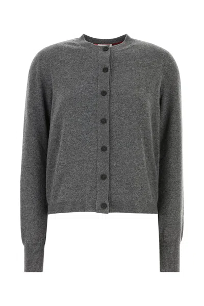 Ferragamo Dark Grey Stretch Cashmere Blend Cardigan In Gray