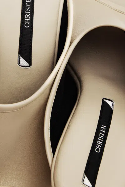 Christen Strap Stretch 75 Leather Wedge Mules In Neutral