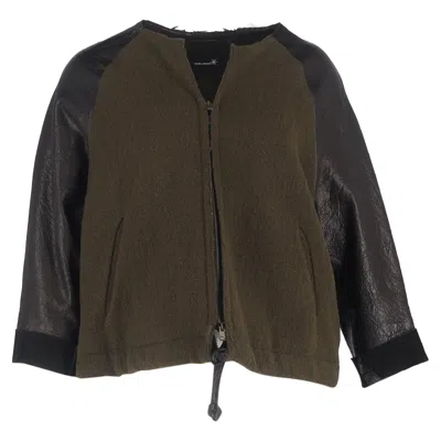 Isabel Marant Zipped Jacket In Olive And Black Wool And Leather