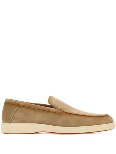 Santoni Suede Moccasin With Orange Thread Detailing