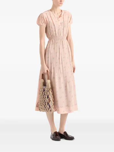 Prada Floral Midi Dress In Nude