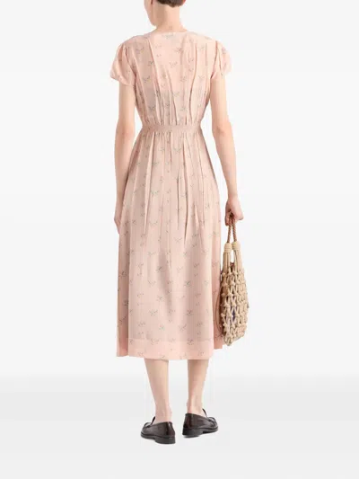 Prada Floral Midi Dress In Nude